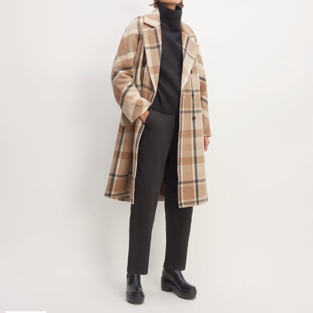 Everlane Womens Italian ReWool Wool Peacoat Winter Coat  Jacket Brown Plaid XS
